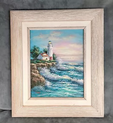 Vintage Oil On Board C. Loft Lighthouse Seascape Ocean Waves Original Painting • $139.99