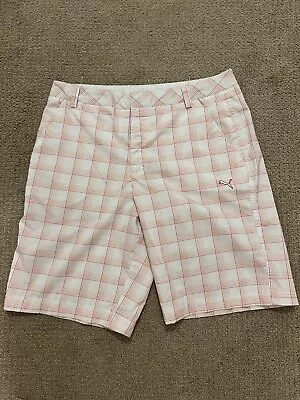 Puma Golf Shorts Men’s Size 34  (White With  Pink/Orange Plaid) • $0.99