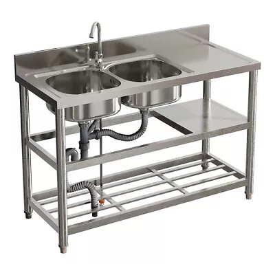 Stainless Steel Metal Camping Kitchen Sink With Drainer Unit Outdoor Wash Basin • £34.95