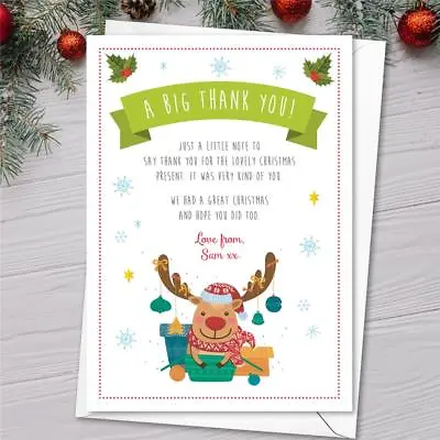 £4.99 • Buy 10 Personalised Childrens Christmas Thank You Cards Letters Cute Rudolph