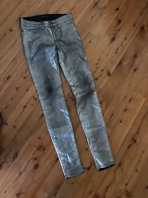 J Brand 801 Super Skinny Coated Metallic Silver Jeans 23 • $29.99