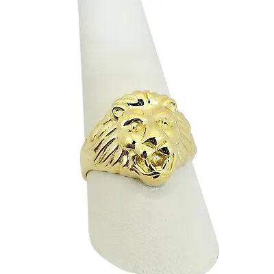 $329 • Buy Solid 10K Yellow Gold Mens Lion Ring, Classic Lion Ring Size 5 - 15