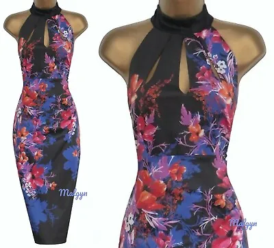 Karen Millen ✩  Stunning Midnight Oriental Floral Halter Pencil Dress ✩ Uk 12 • £79.99