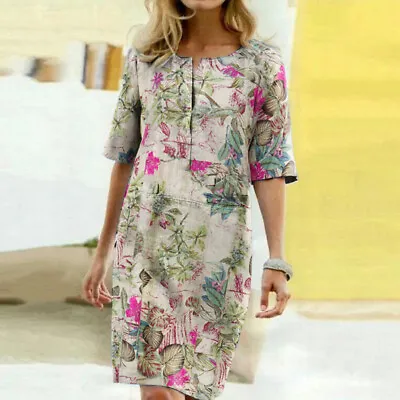 $22.79 • Buy AU STOCK ZANZEA Women Summer Cotton Sundress Plus Size Cotton Mini Floral Dress