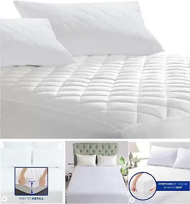£9.75 • Buy Extra Deep Quilted Matress Mattress Cover Protector Fitted Bed Cover All Sizes
