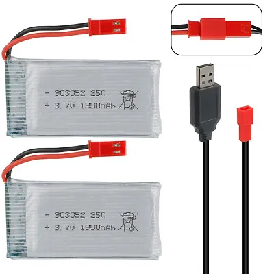 $39.99 • Buy 2x3.7v 1800mah Lipo Battery 25c Jst Plug With Usb Charger For Rc Quadcopte Drone