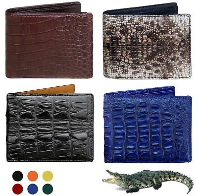 Mens Leather Wallet RFID Blocking Genuine Crocodile Bifold Card Holder Wallet • $47.49