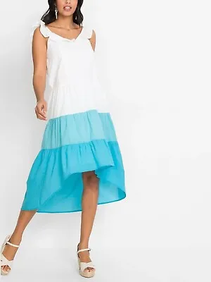 New Body Flirt Blue Frill Strap Tiered Midi Dress Plus Size 20 • £10.99