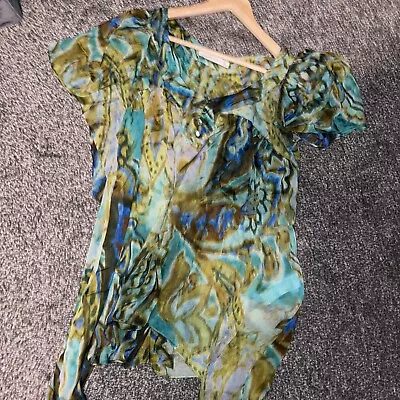 Ladies Zara Pure Silk Green Summer Cover Up Kaftan Top M Uk10 • $6.15