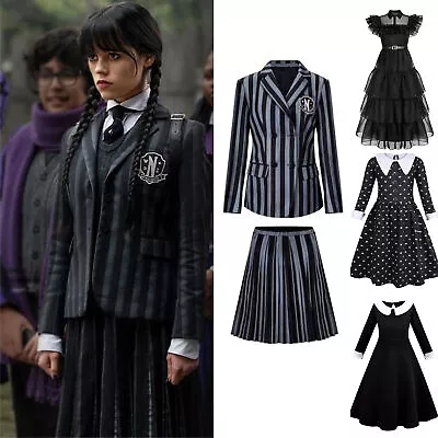 $23.94 • Buy Wednesday Addams Cosplay Costume Set Halloween Carnival Party Disguise Kid Girls