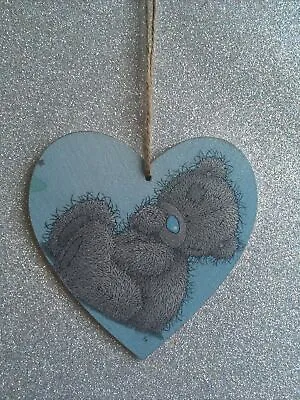 Handmade Decoupaged Large Tatty Teddy Glitter Wooden Hanging Heart • £3.75