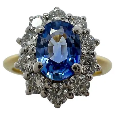 1.62ct Fine Vivid Blue Ceylon Sapphire & Diamond Cluster Cocktail 18k Gold Ring • £2000