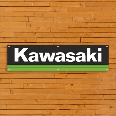 Kawasaki Green PVC Motorbike Banner Trackside Displays Garage Workshop Posters • £12.95