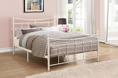 Charming Beautifully Curved Headboard Metal 4FT6 Double Emily Bed In Cream • £217.25