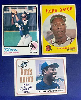 $74.95 • Buy Lot Of (3) HANK AARON Vintage HOFer Topps Baseball Cards W/ 1959, 1973 & 1976