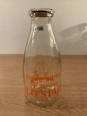 VINTAGE ANTIQUE MILK DAIRY GLASS BOTTLE ADVERTISING Ruff’s St. Clair Michigan • $18