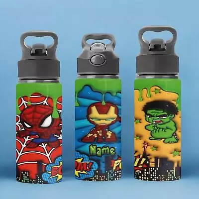 Superheros Water Bottle - 650ml And Mug For Kids Personalise Gift Marvel Lovers • £10.99