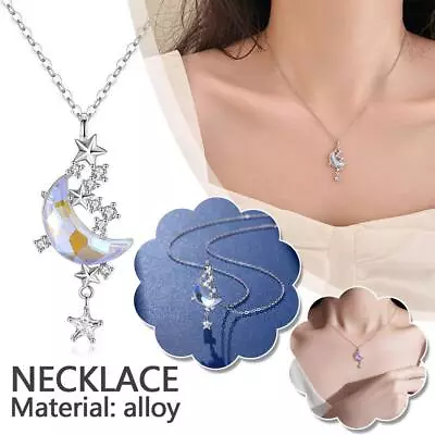 Half Crystal Moon Pendant Necklace Silver Plated Chain Women Jewelly Ladies J8C2 • $2.32