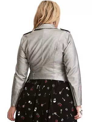 Torrid Silver Metallic Faux Leather Moto Jacket Women’s Size 2X • $39