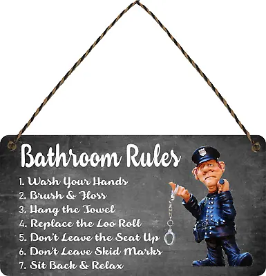 Funny Bathroom Rules Sign With Toilet Policeman Loo Men Woman Holder Plaque • £4.88