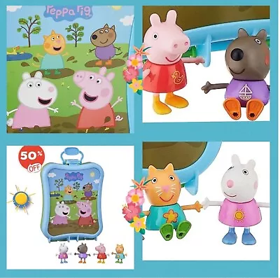 Peppa Pig Peppa Candy Cat Danny Dog Suzy Sheep Figures & Carry Case Playset Toy • £11