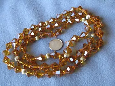 35  Vintage Swarovski Crystal Bead Necklace Golden Topaz GF Spacers • $99.99