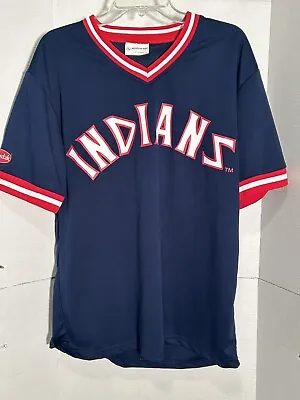 Vintage Cleveland Indians Jersey Mens XL Blue MLB Baseball Stadium Promo SGA • $21.99