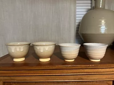 Hagi Yaki Ware • Set Of 4 Yunomi Tea Cups • Japanese Handmade Ceramics • Stamped • $20