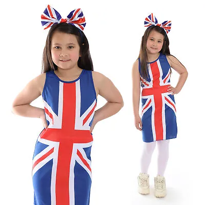 Girls Union Jack Dress Kids Flag Fancy Dress Costume Kings Coronation Royal 2023 • £7.99