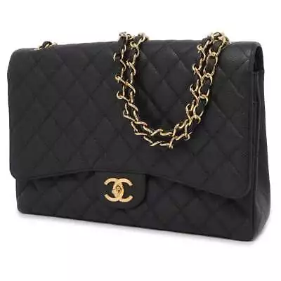 CHANEL Jumbo Matelasse W Flap ChainShoulder Bag Size 34 Caviar Leather Black... • $5890