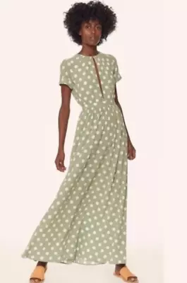 Mara Hoffman Women 8 Dress Short Sleeve Polka Dots Green Maxi • $99.99