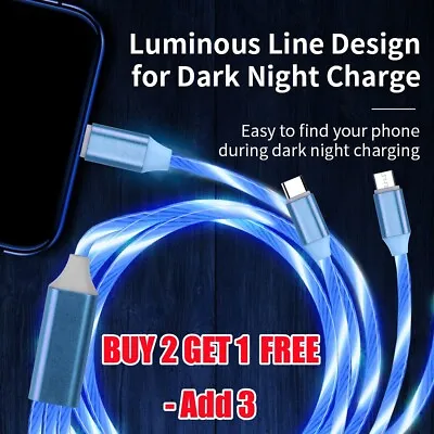 Type USB C 3 In 1 LED Light Up Charging Cable For Samsung IPhone Charge Lead UK • £4.05