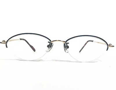 Aston Martin Eyeglasses Frames Blue Gold Round Oval Half Wire Rim 50-17-135 • $89.99