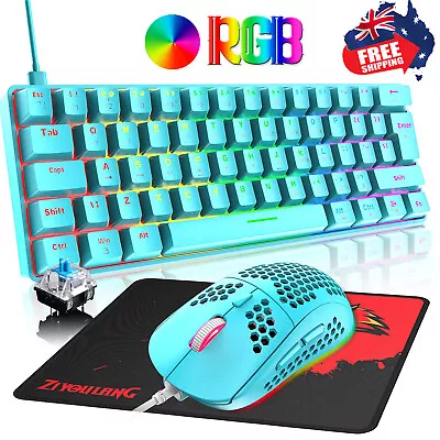 $24.99 • Buy USB 60% Mechanical Gaming Keyboard And Mouse Combo Wired RGB Backlit For PC PS4