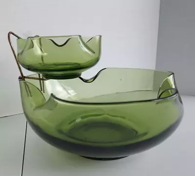 Vintage 1970's Anchor Hocking Green Chip & Dip Set With Clip • $10.12