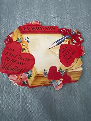 Calendar Hearts Valentines Day Card Early 1900's Die Cut Vintage  • $4.99