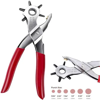 9  Leather Hole Punch Heavy Duty Hand Pliers Belt Holes 6 Sized Puncher Tool New • $7.49