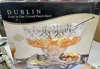 Godinger Shannon 4-in-1 Crystal Cake Stand Dome Punch Bowl Relish Tray.  NEW • $75