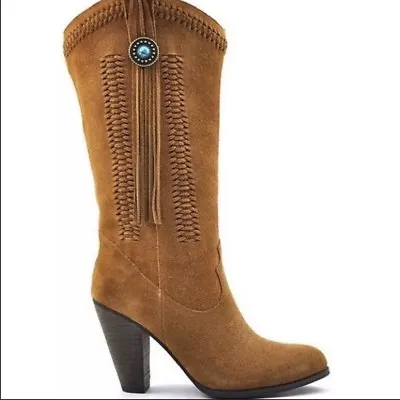 Reba Hades Women’s Suede Leather Cowgirl Boots Tassel Western Brown 7.5 • $90