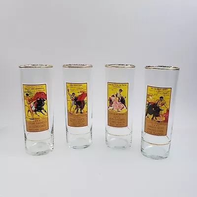 Vtg Plaza De Toros Glasses Matador Bullfighting Madrid Spain Barware Set Of 4 • $24.95