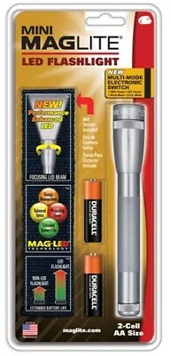 Mini Maglite SP2209H Gray Pewter 2X AA LED 127 Lumen Flashlight W/ Belt Holster • $34.78