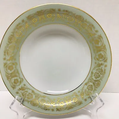 Noritake Japan Viscount Coupe Soup Bowls  7.5  Green Gold White Set Of 4 • $14.35