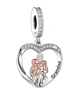 Grandad & Grandchildren Hug Heart Charm 💜 Genuine 925 Sterling Silver Gift • £16.99