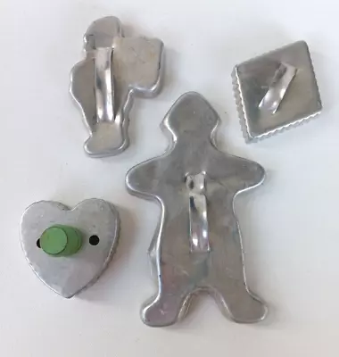 Vintage Metal Cookie Cutters & Green Wood Handle Cutter Santa Gingerbread Heart • $7