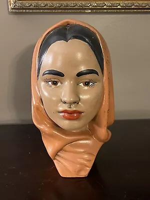 Vtg Mid-Century MARWAL Chalkware Head Sculpture Indian Woman W/Traditional Scarf • $29.99