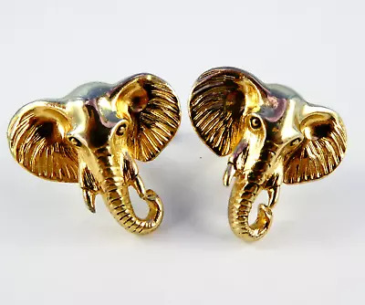 Vintage Gold Tone Elephant Head Cufflinks Big Ears SHINY Links Jungle Animal • $15