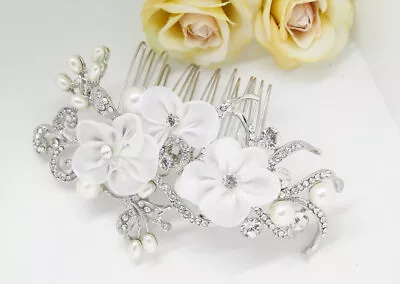 Vintage Hair Comb Bridal Wedding Crystal Rhinestone With Lace Flowers Ha30530 • $12.99