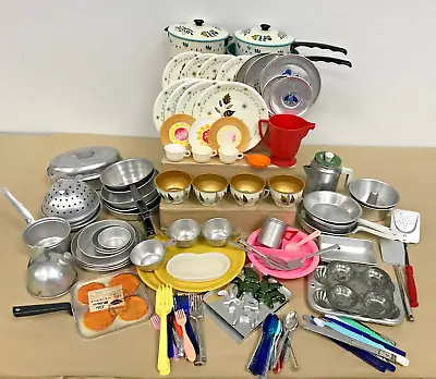 $175 • Buy Vintage 1960's Pretend Play Kitchen 137pc Pots Pans Cookware Pates Metal Plastic