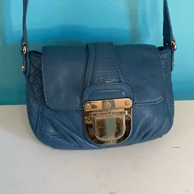 Michael Kors Small Blue Leather Crossbody Bag Gold Logo Hardware • $49.50