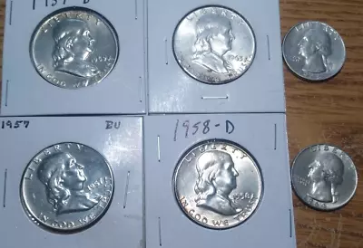 6 90% Silver Coins Lot Au/unc/bu 4 Franklin Half Dollars 2 Washington Quarters • $75